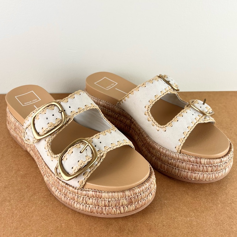 NEW DOLCE VITA BEIGE ESPADRILLE PLATFORM SANDALS - Picture 2 of 13